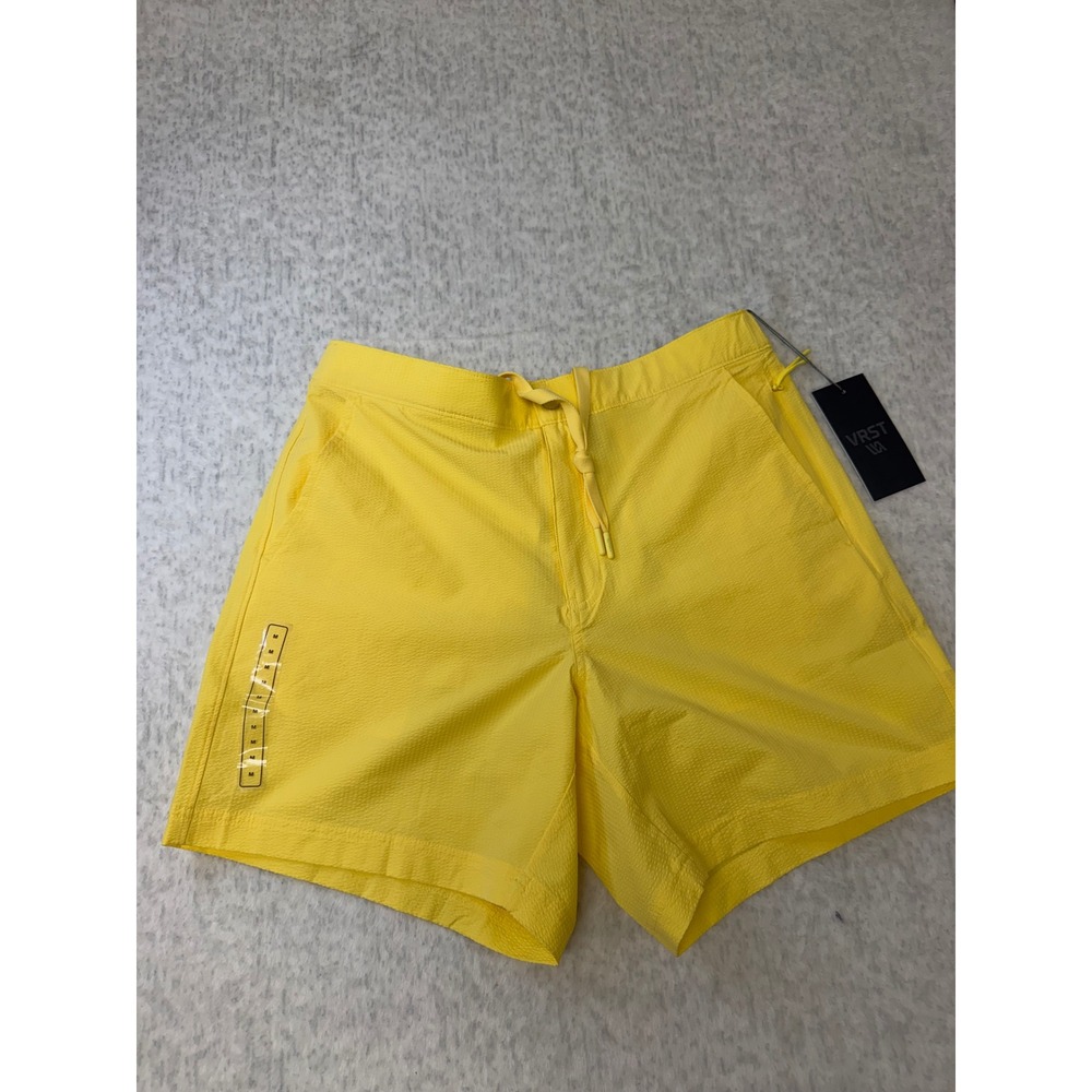 VRST Mens 6 Inch Resort Short Yellow Seersucker Relaxed‎ Fit Swim Shorts Medium